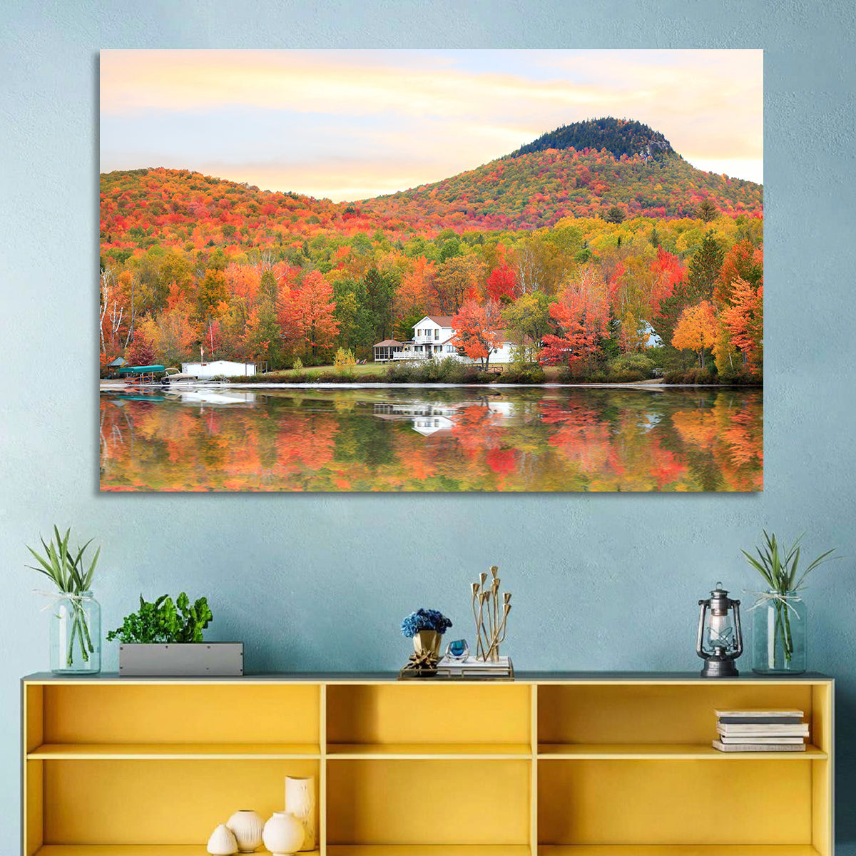 Groton Lakehouse Reflection Wall Art in a room, landscape