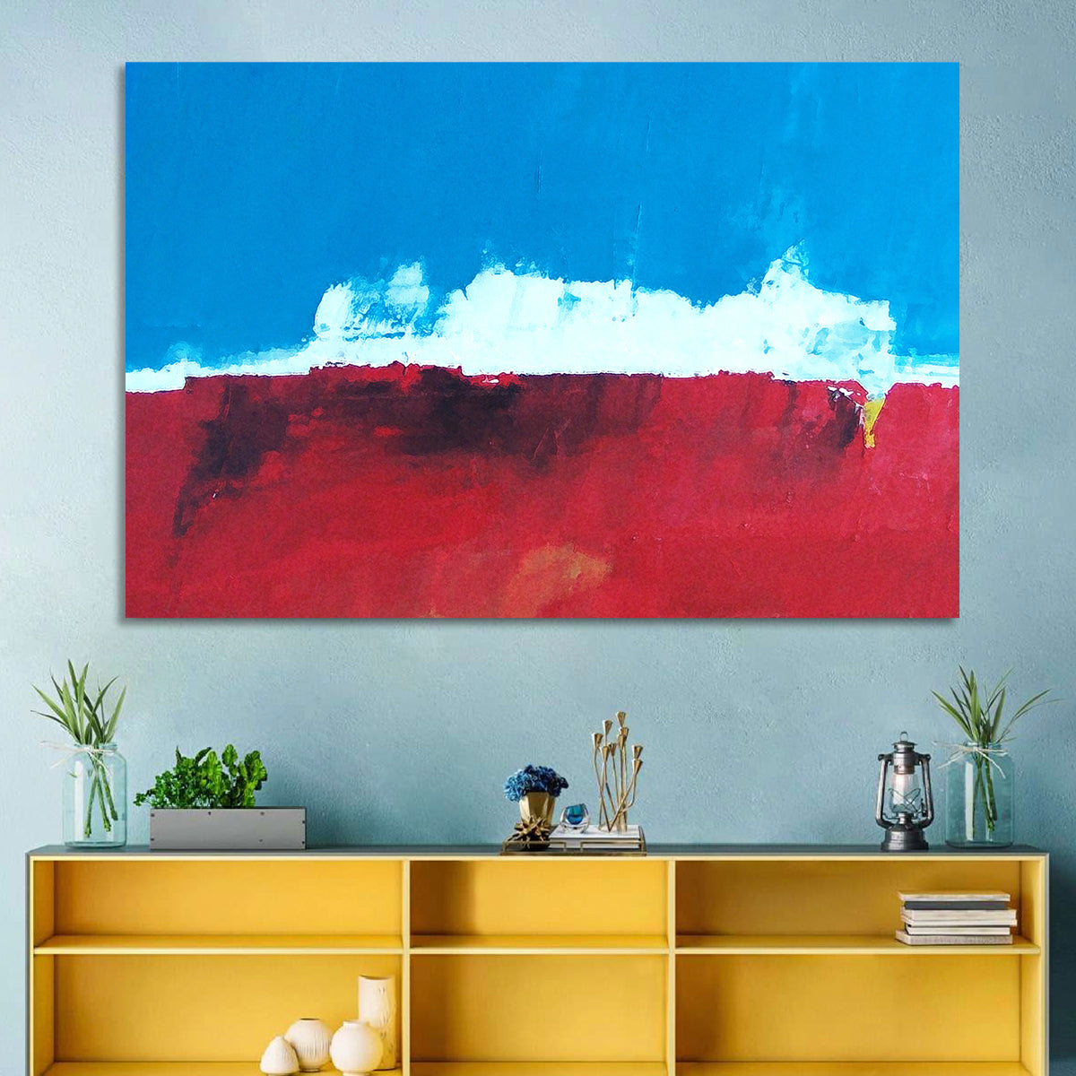 Ocean Horizon Abstract Wall Art in a room, landscape