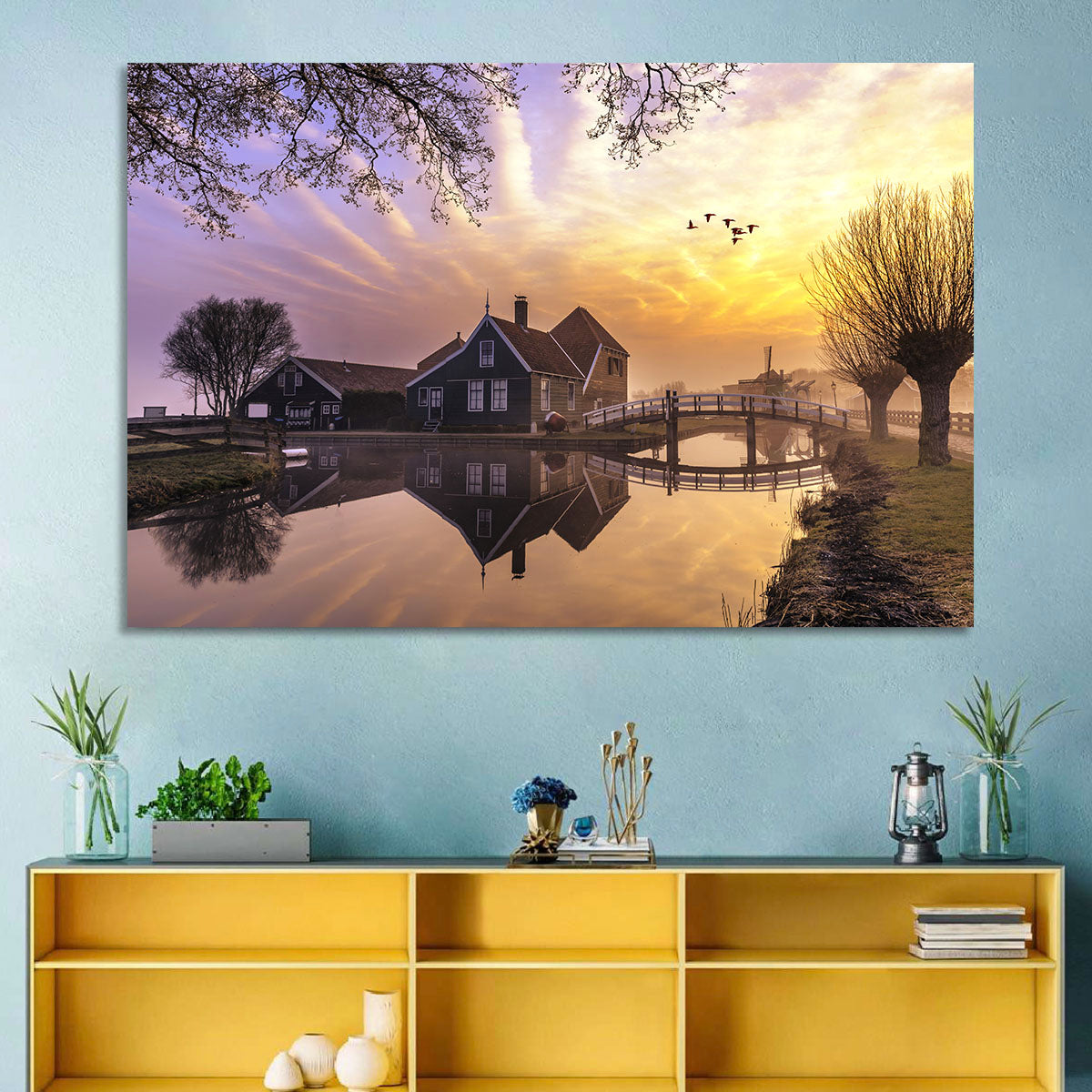 Dutch Canal House at Sunset Wall Art