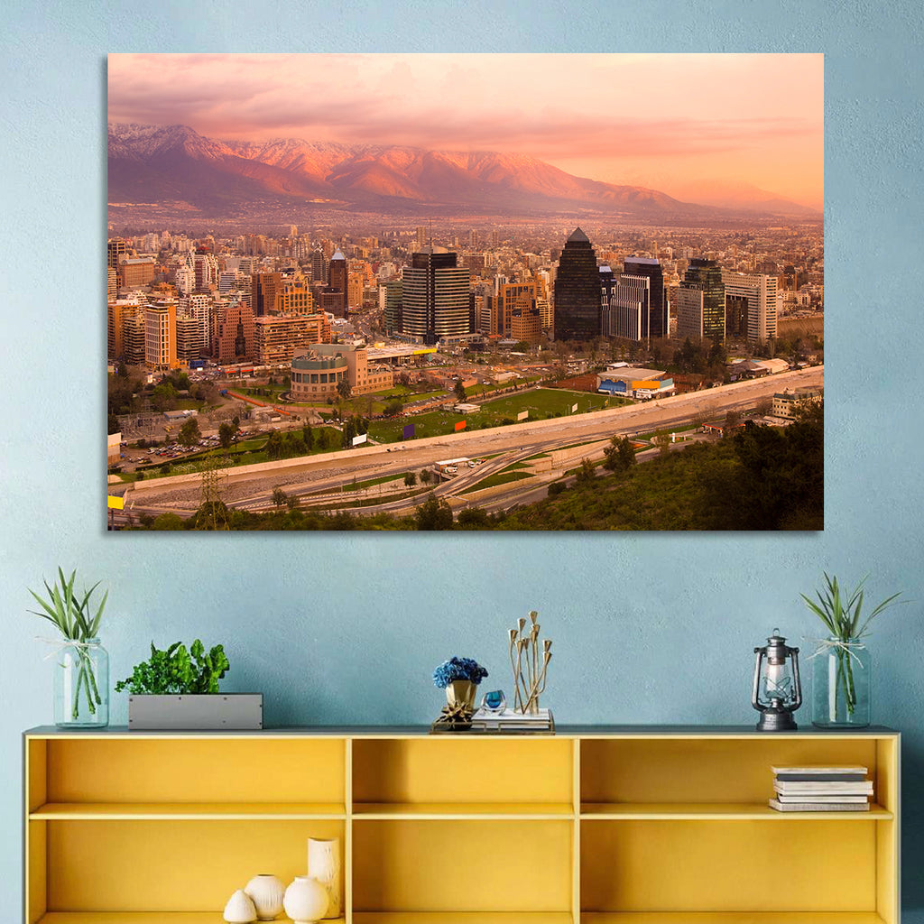 Santiago Skyline at Sunset Wall Art