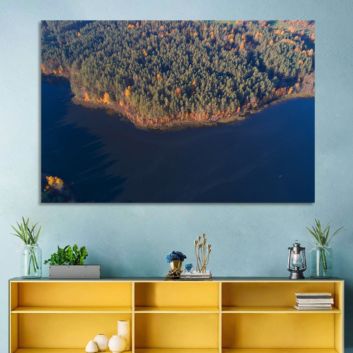 Lake Dolysets Aerial View Wall Art in a room, landscape
