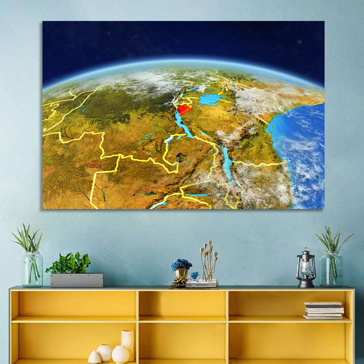East Africa Great Lakes from Space Wall Art in a room, landscape