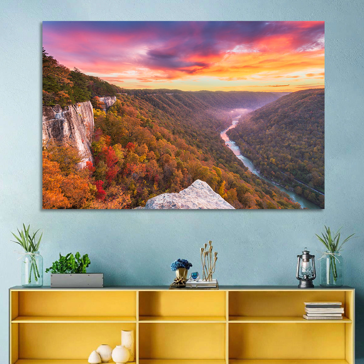 New River Gorge Sunset Wall Art in a room, landscape