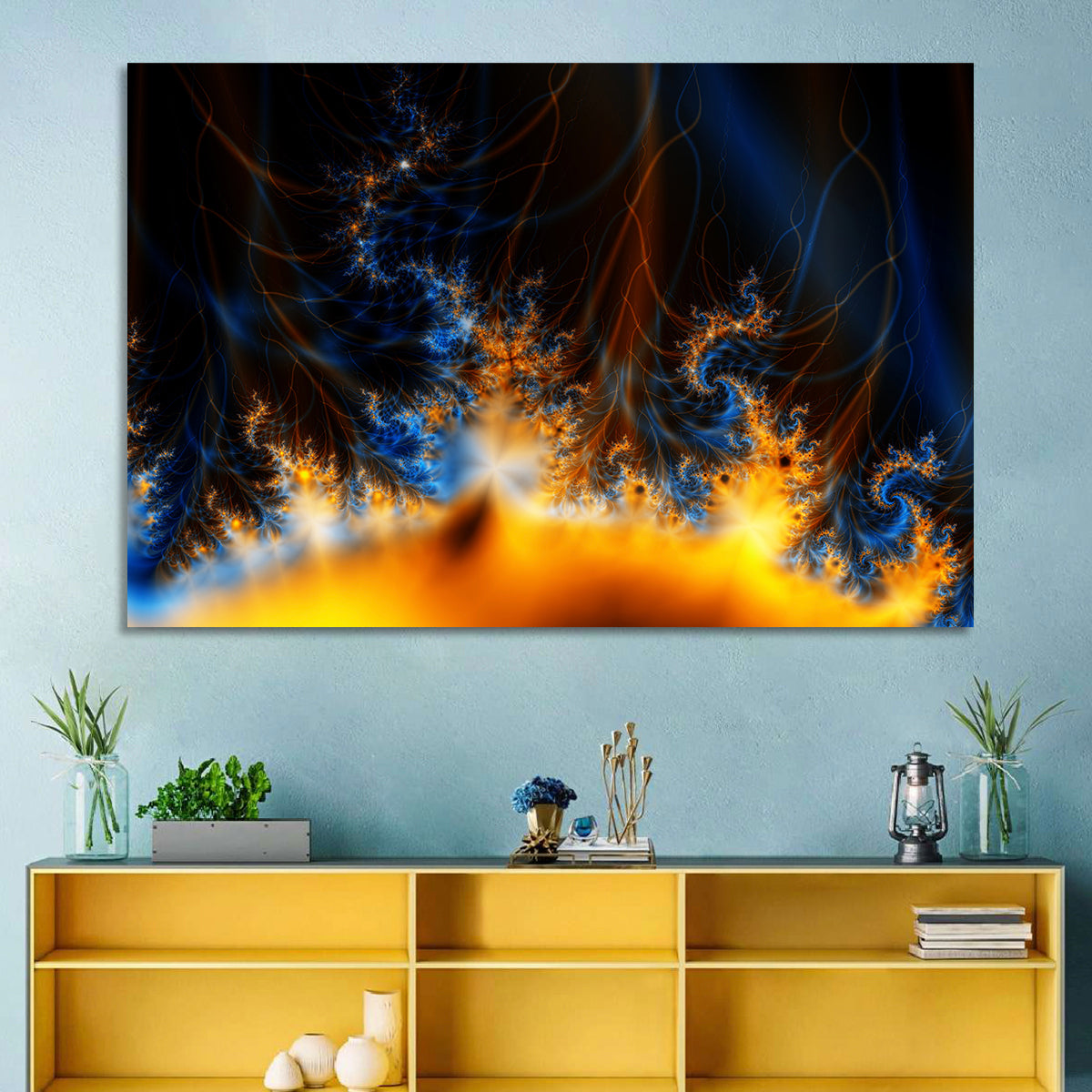 Solar Flare Fractal Flame Wall Art in a room, landscape