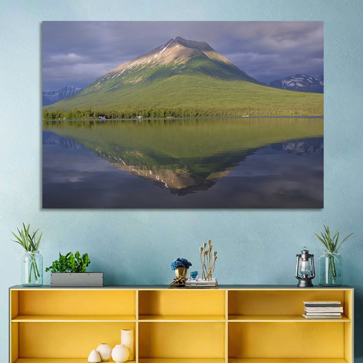 Mount Tanalian from Lake Clark Wall Art in a room, landscape
