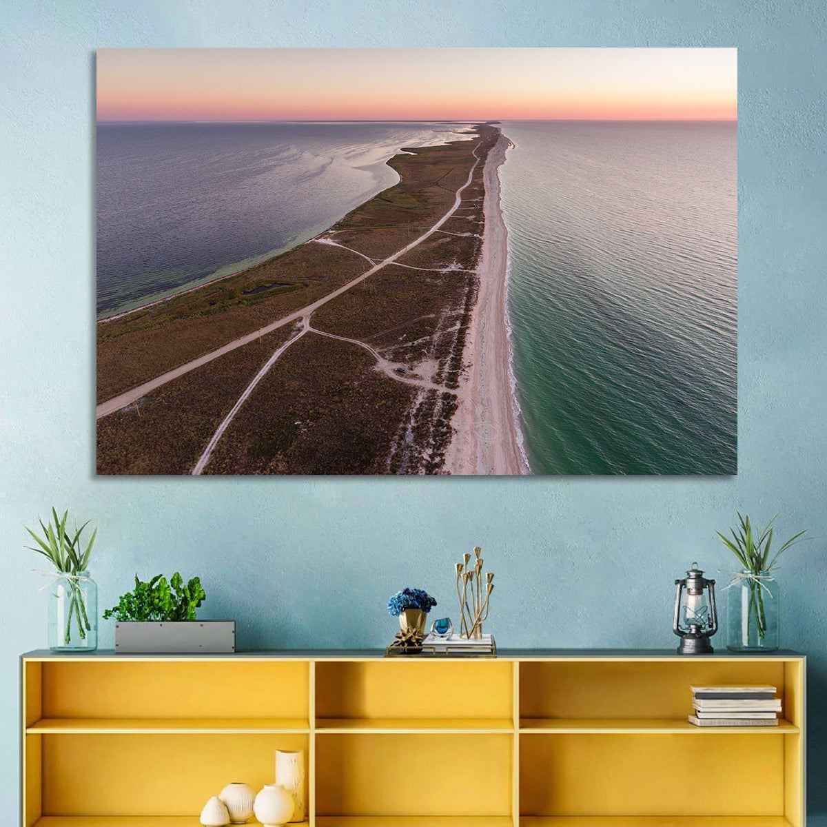 Byriuchyi Island Coastline Wall Art in a room, landscape