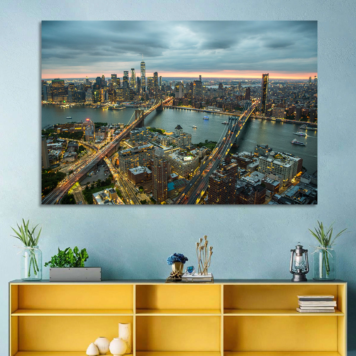 New York Twilight Cityscape Wall Art in a room, landscape