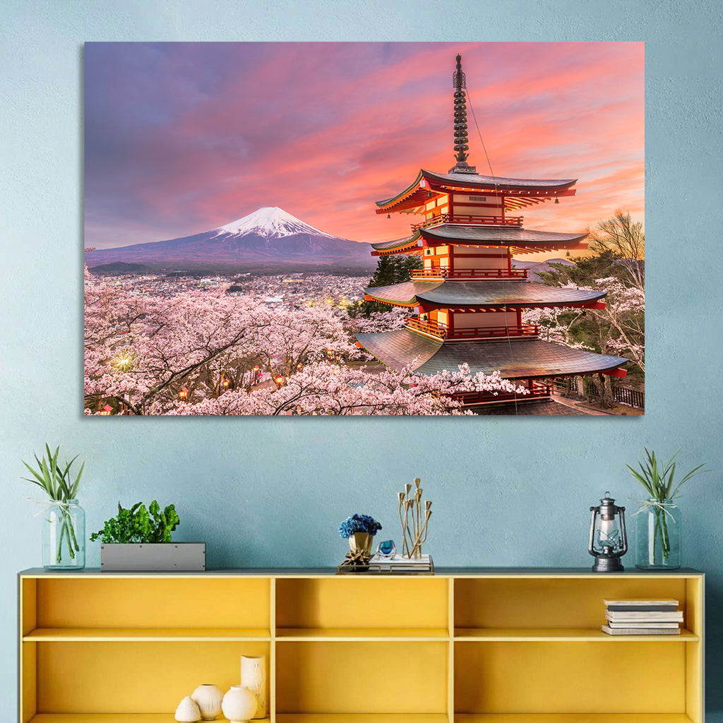 Chureito Pagoda and Mount Fuji at Sunset Wall Art