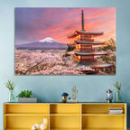 Chureito Pagoda and Mount Fuji at Sunset Wall Art