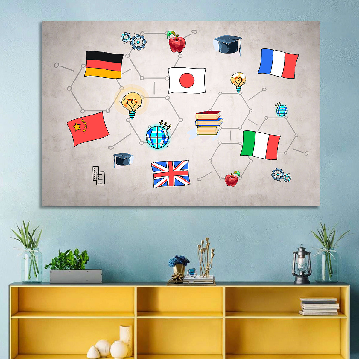 Global Flags Network Wall Art in a room, landscape