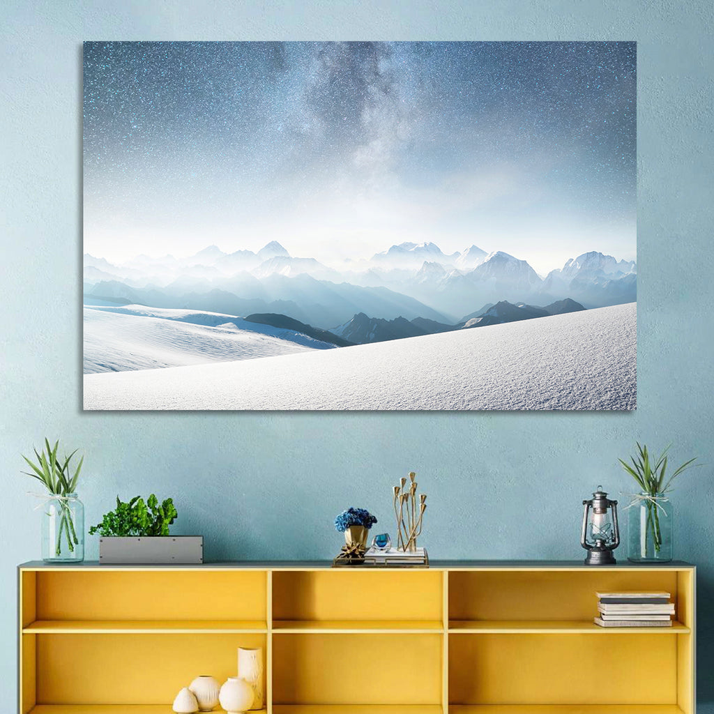 Starry Milky Way Over Snowy Peaks Wall Art