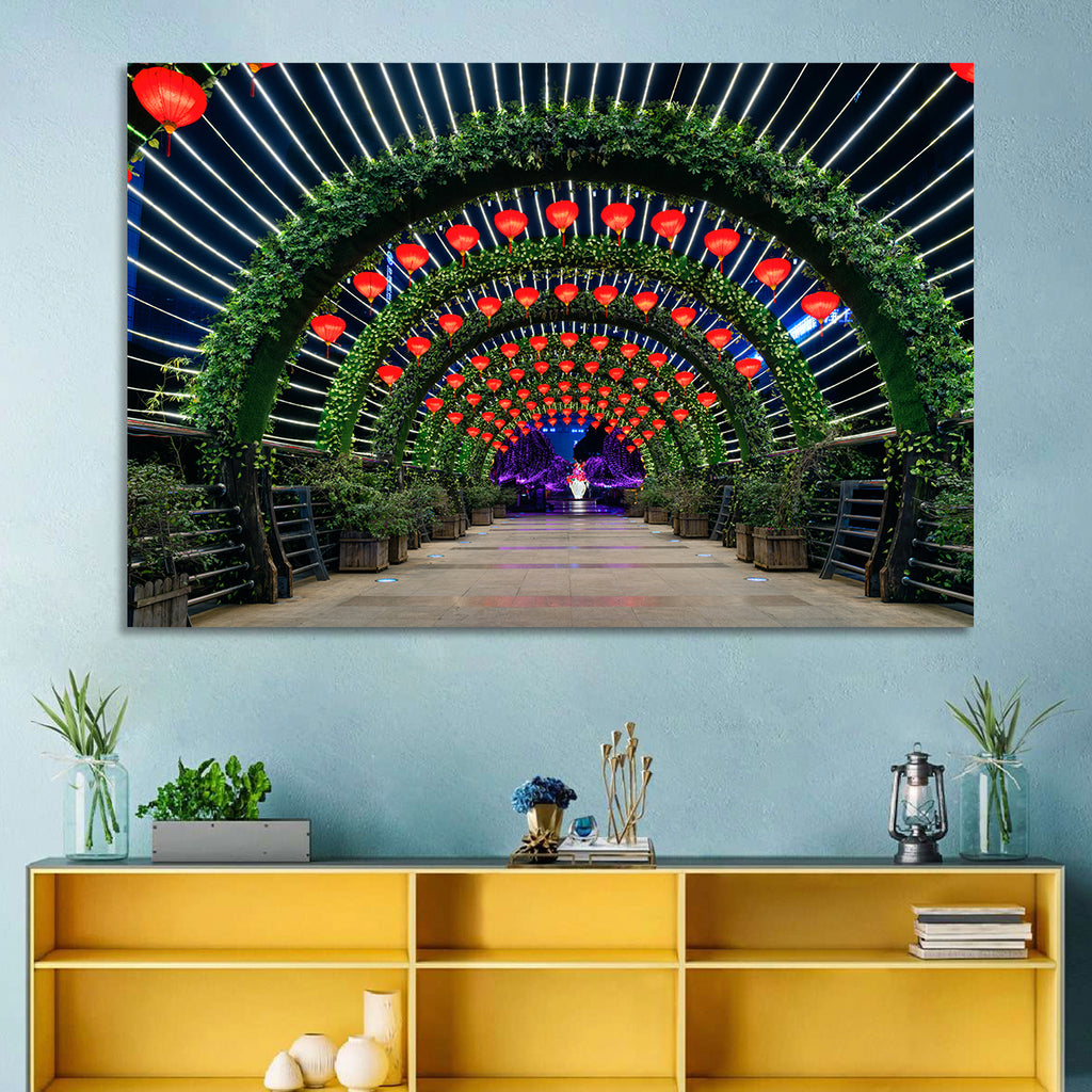 Red Lantern Trellis Tunnel Wall Art