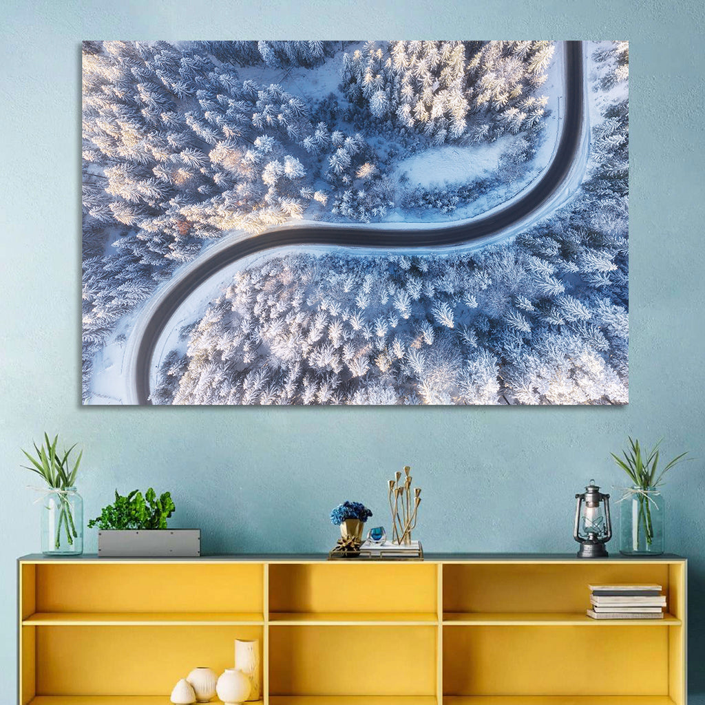 Winding Snow-covered Forest Road Wall Art