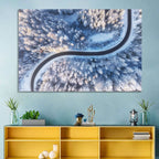 Winding Snow-covered Forest Road Wall Art