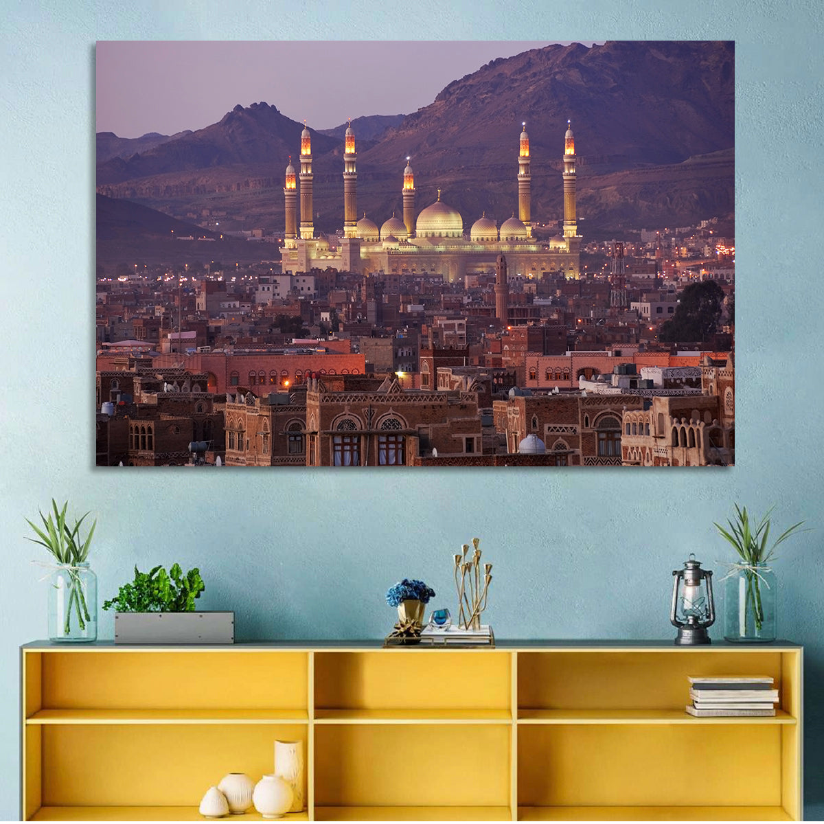 Al-saleh Mosque at Dusk Wall Art in a room, landscape
