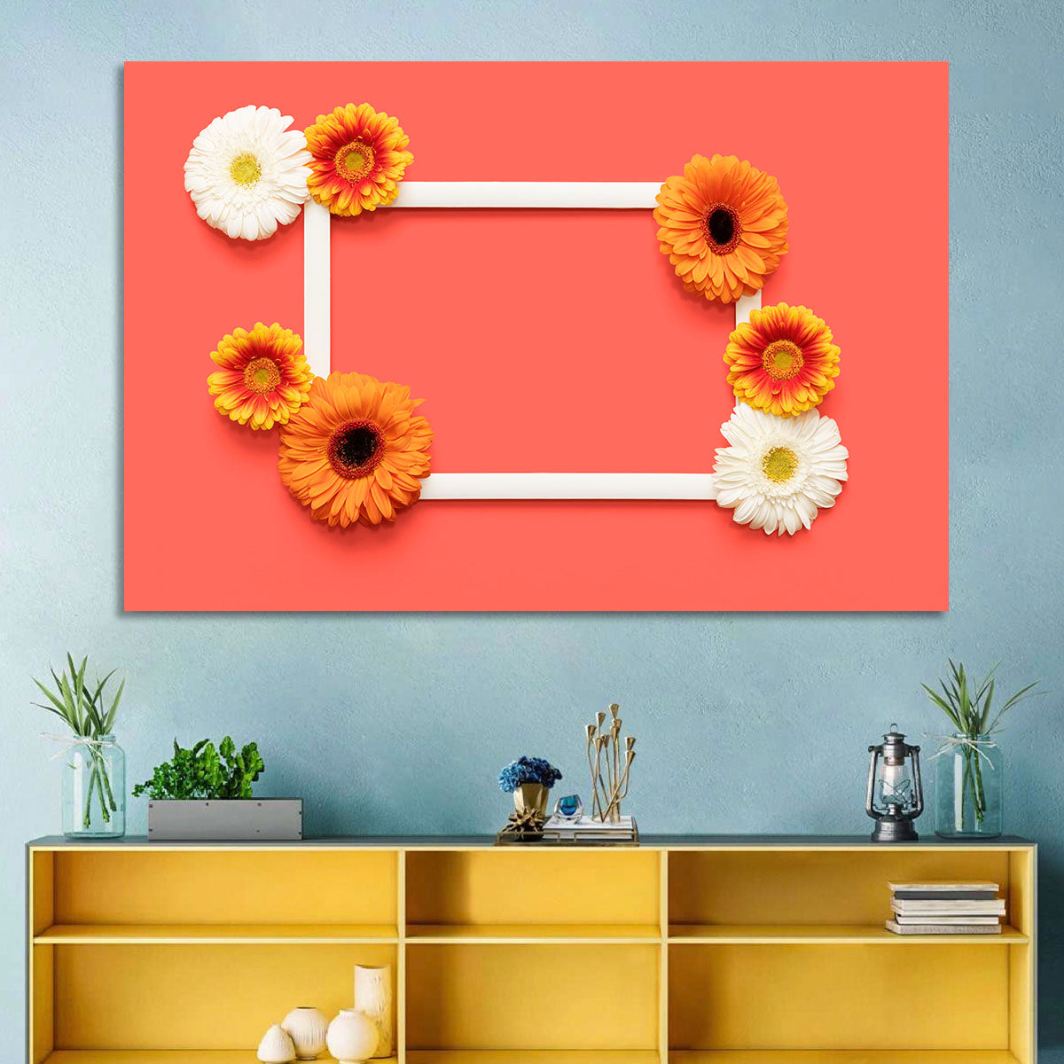 Handwritten Gerbera Greeting Wall Art in a room, landscape