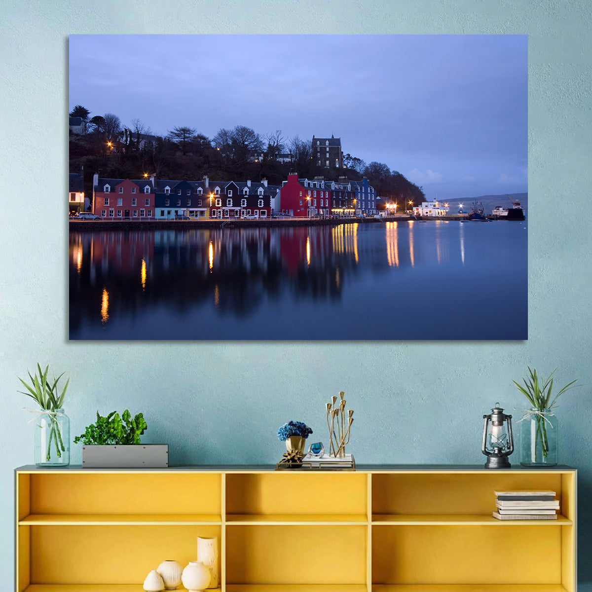 Tobermory Harbour at Twilight Wall Art in a room, landscape