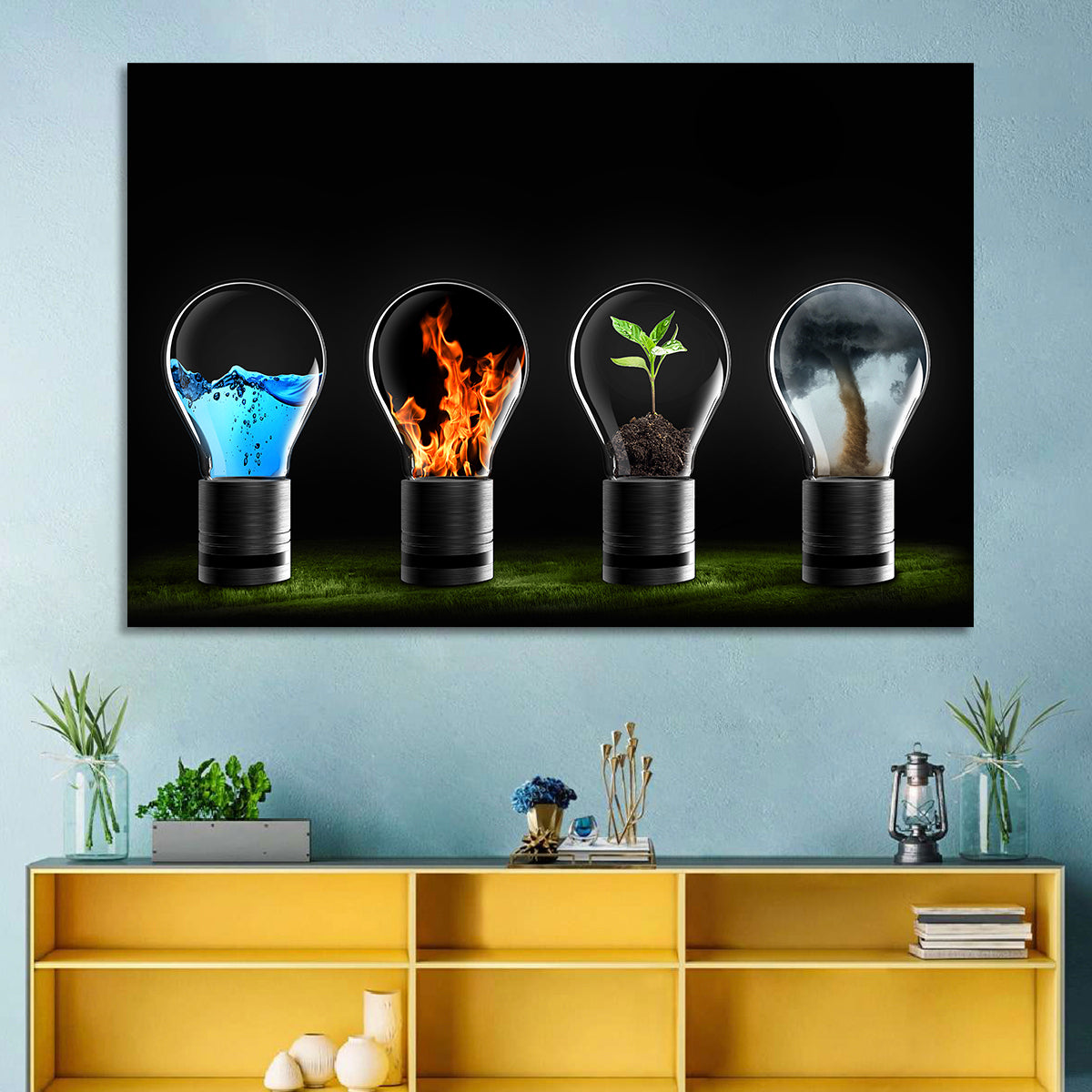 Elemental Light Bulbs Wall Art in a room, landscape