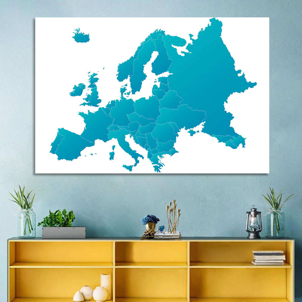 Teal Gradient Europe Map Wall Art