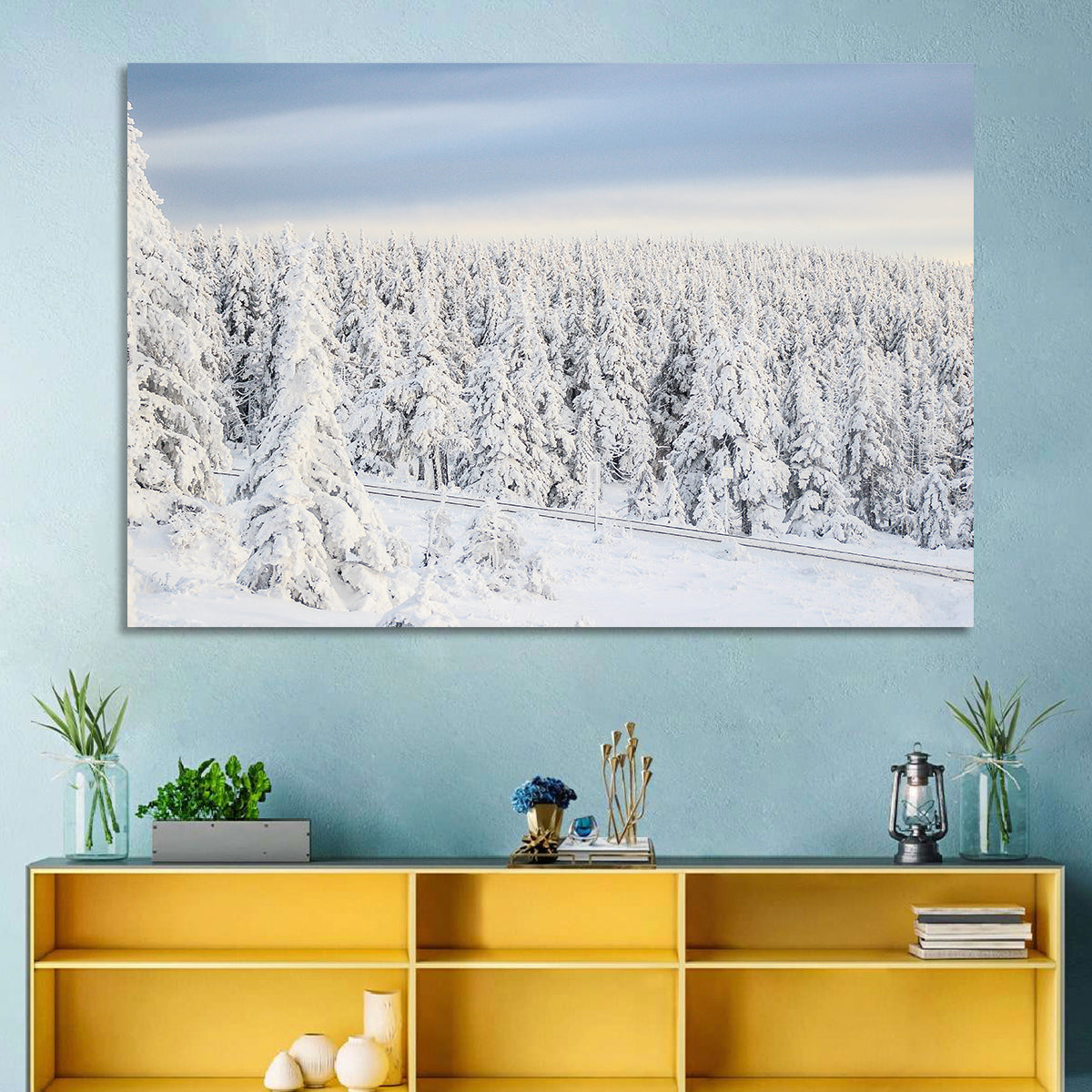 Snowy Forest Railway Tracks Wall Art