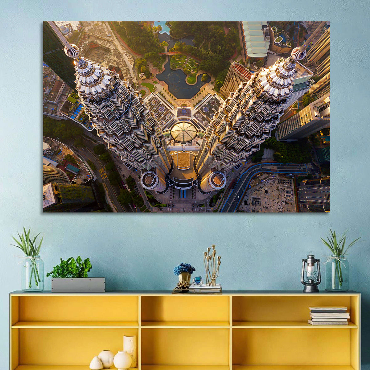 Petronas Twin Towers Kuala Lumpur Golden Hour Wall Art in a room, landscape