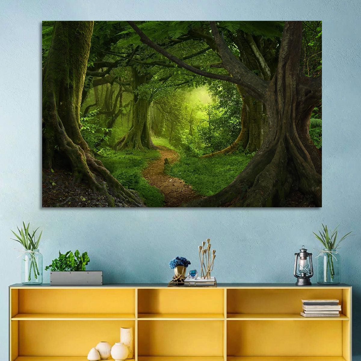 Tropical Forest Path Wall Art in a room, landscape