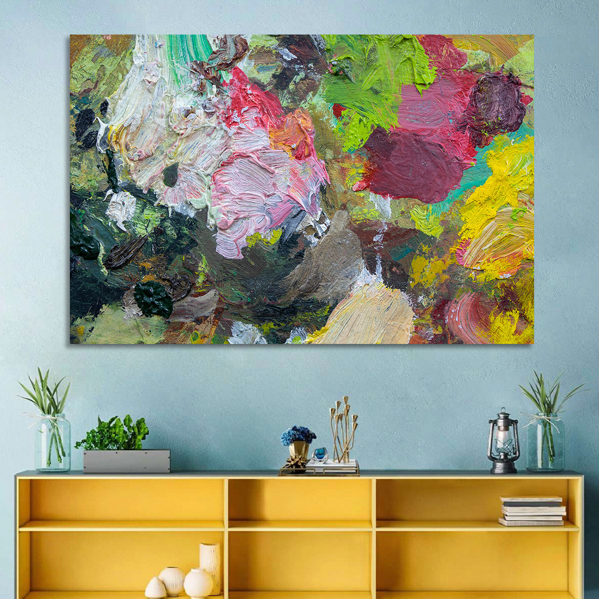 Hand Drawn Abstract Palette Wall Art in a room, landscape