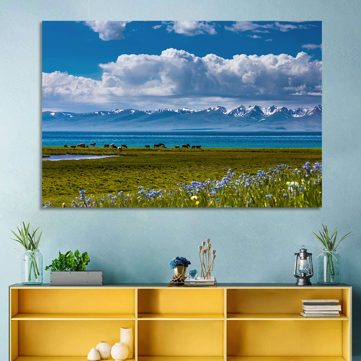 Song Kol Wildflower Shore Wall Art in a room, landscape
