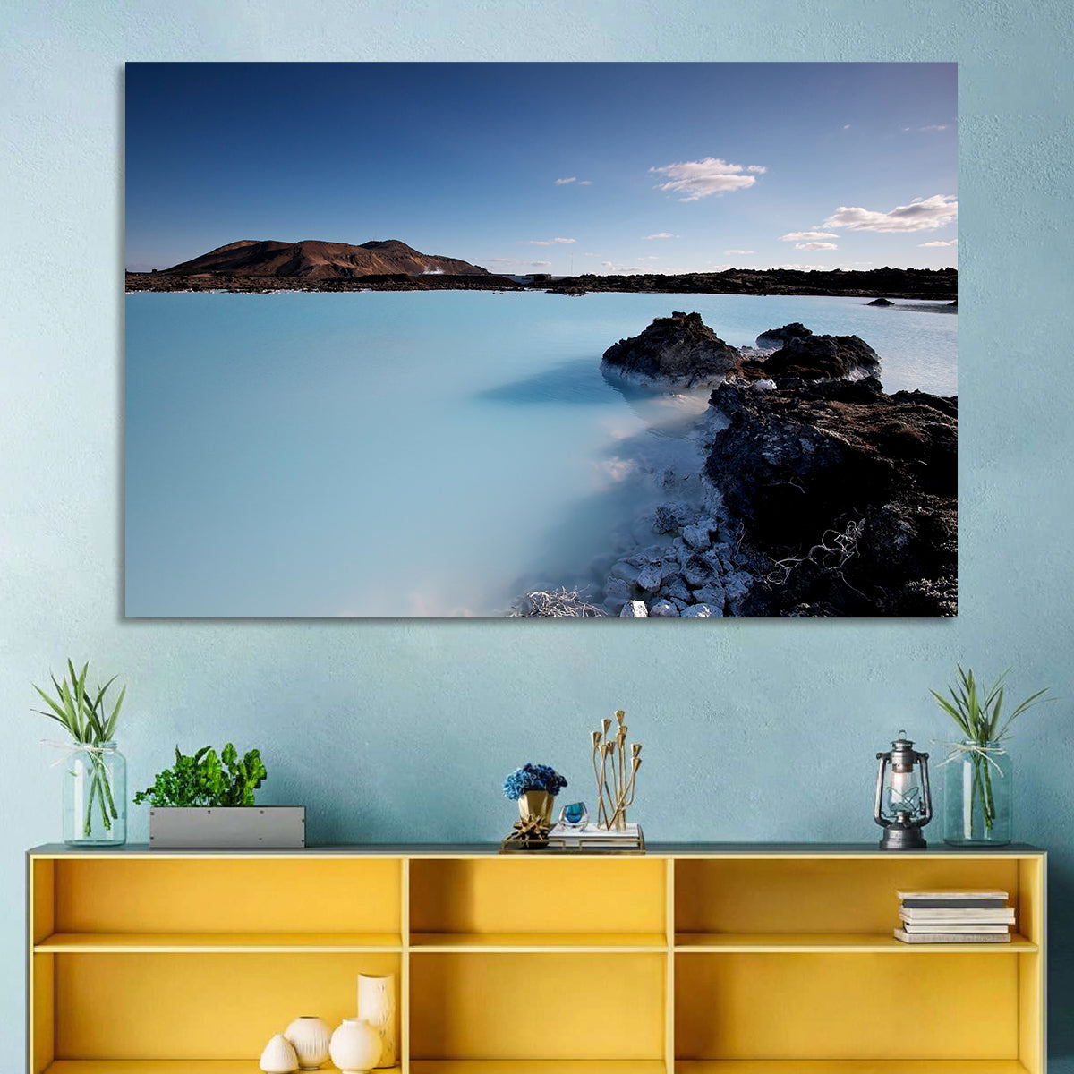 Blue Lagoon in Grindavík, Iceland Wall Art in a room, landscape