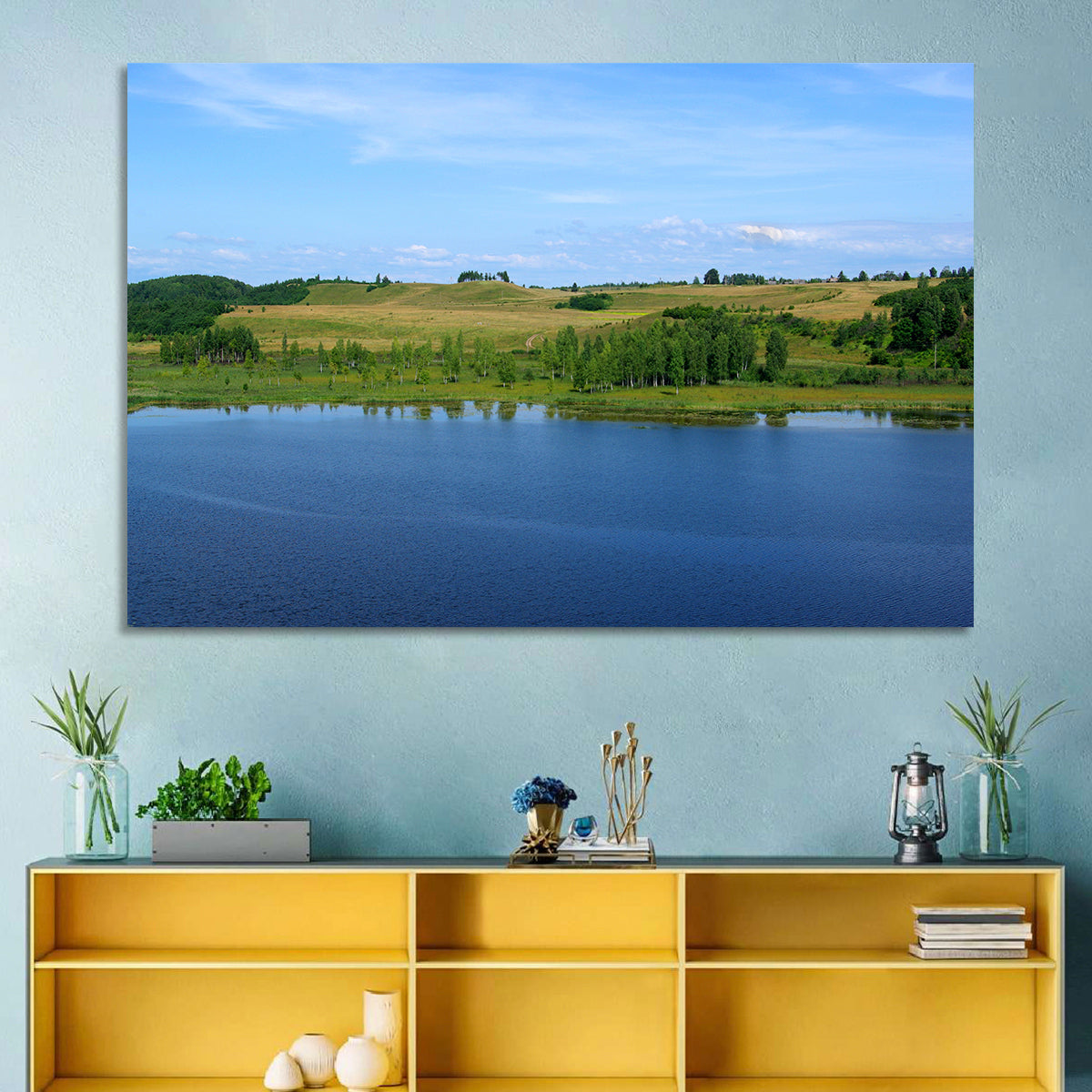 Pskov Lake Landscape Wall Art in a room, landscape