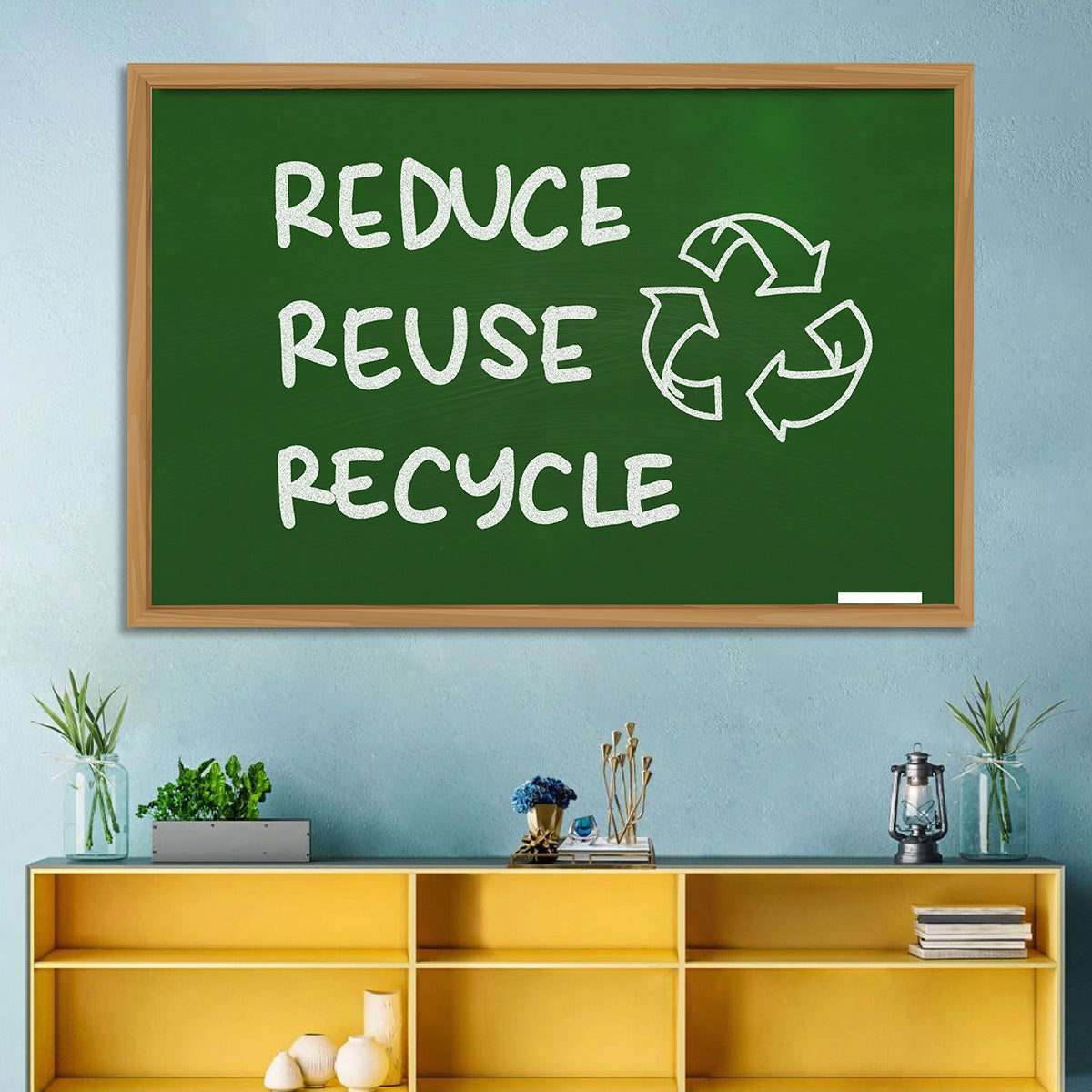 Reduce Reuse Recycle Chalkboard Wall Art in a room, landscape