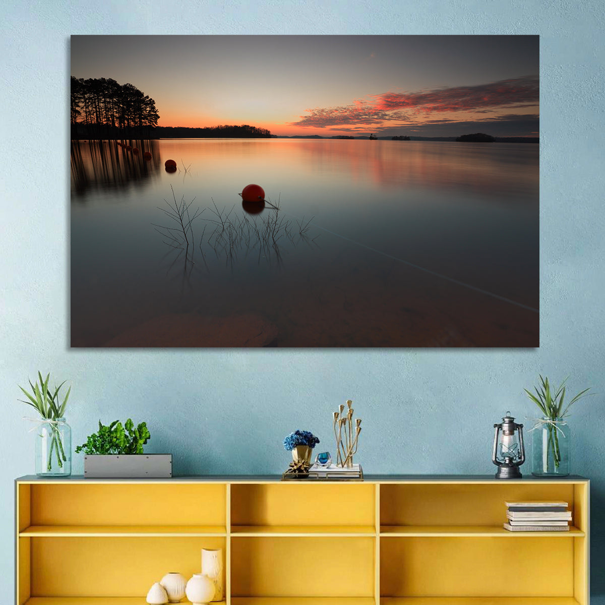 Lake Lanier Buoys at Sunset Wall Art in a room, landscape