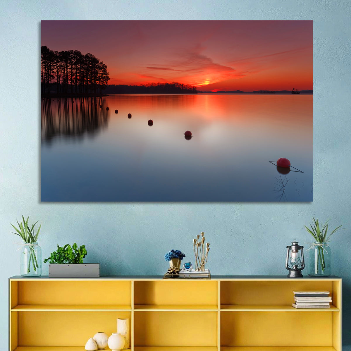 Lake Lanier Buoys at Sunset Wall Art in a room, landscape
