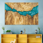 Burled Wood River with Teal Resin Wall Art