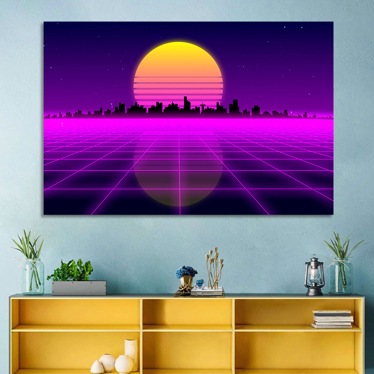 Neon Sunrise Skyline Wall Art