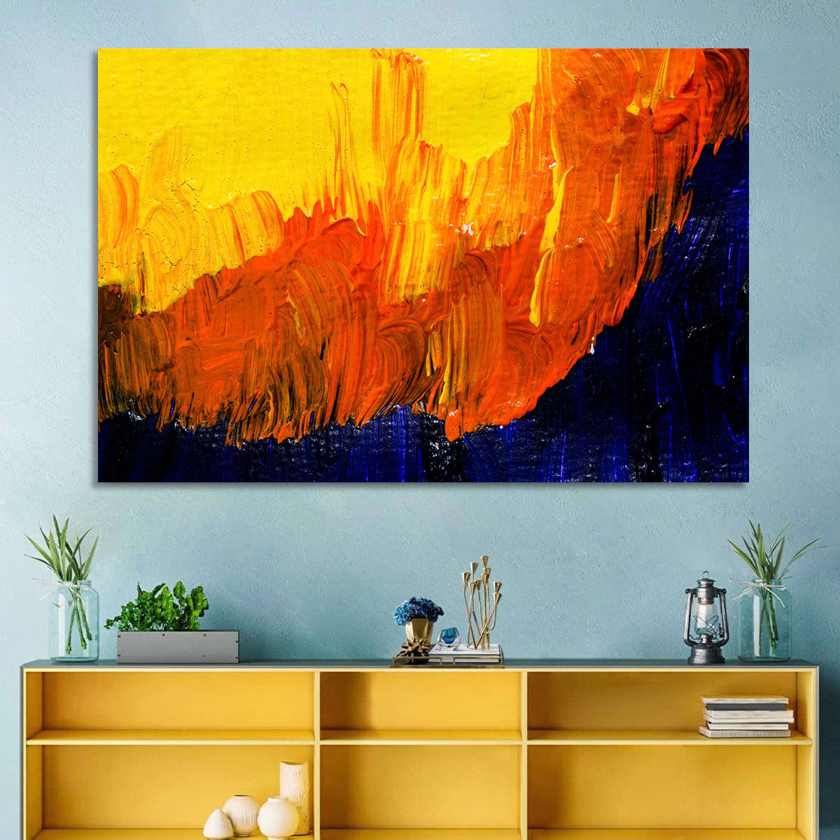Mountain Ridge Abstract Wall Art in a room, landscape