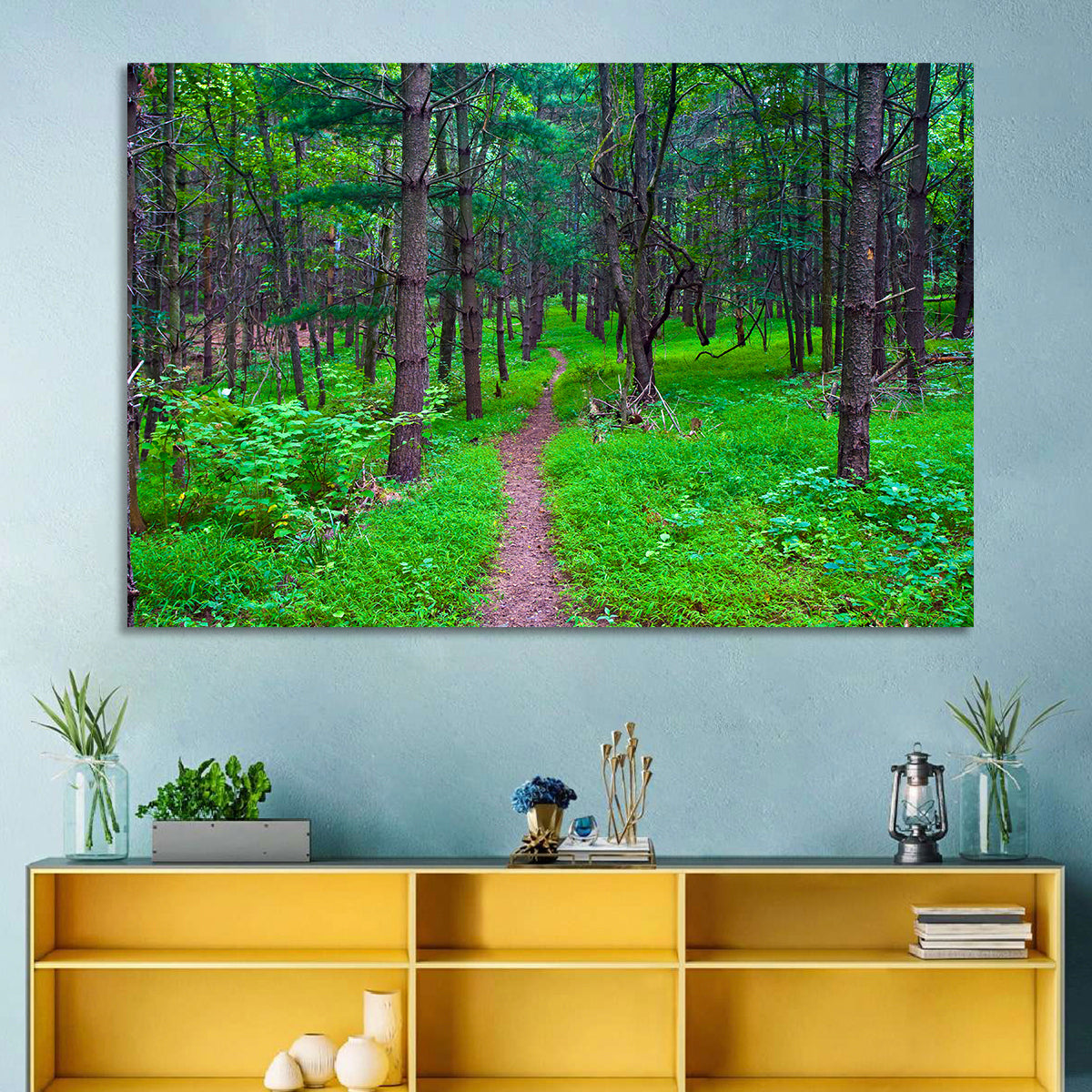 Lush Virginia Forest Trail Wall Art in a room, landscape