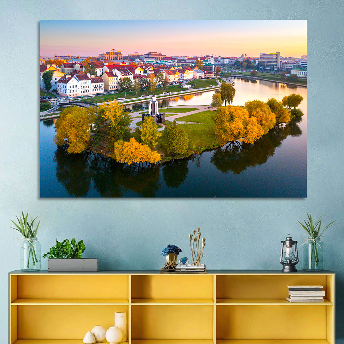 Minsk Island of Tears Golden Dusk Wall Art in a room, landscape