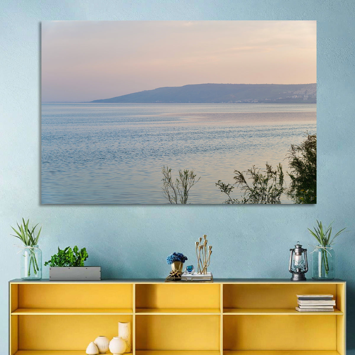 Sea of Galilee at Dusk Wall Art in a room, landscape