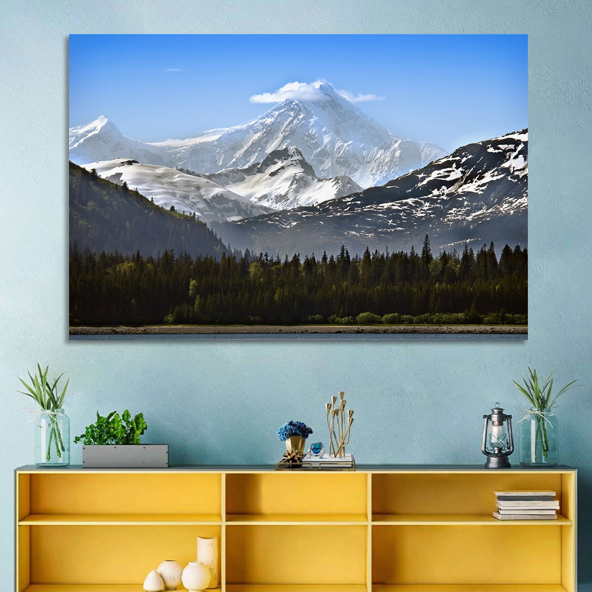 Glacier Bay Snow-capped Peak Wall Art in a room, landscape