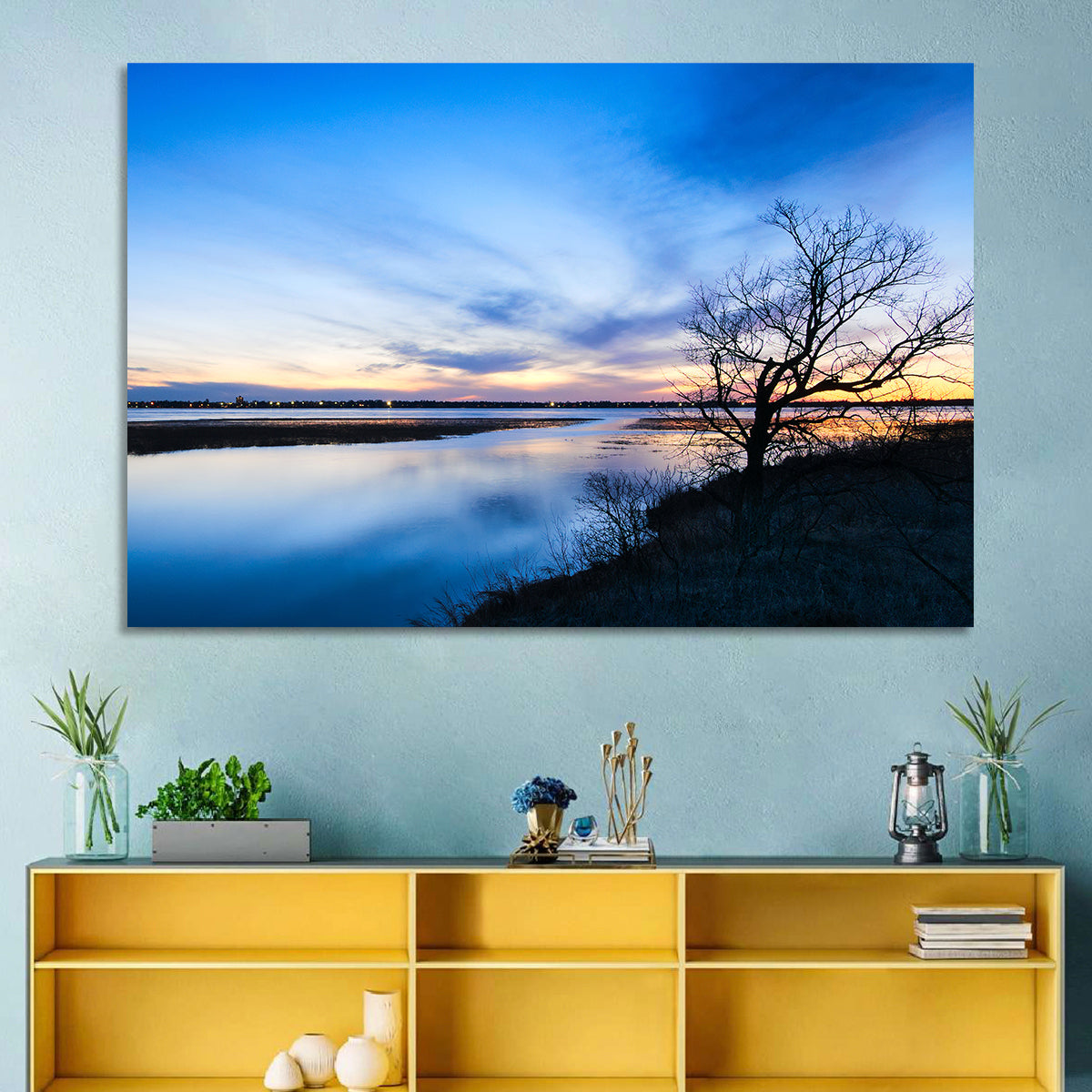 Lake Bemidji Twilight Wall Art in a room, landscape