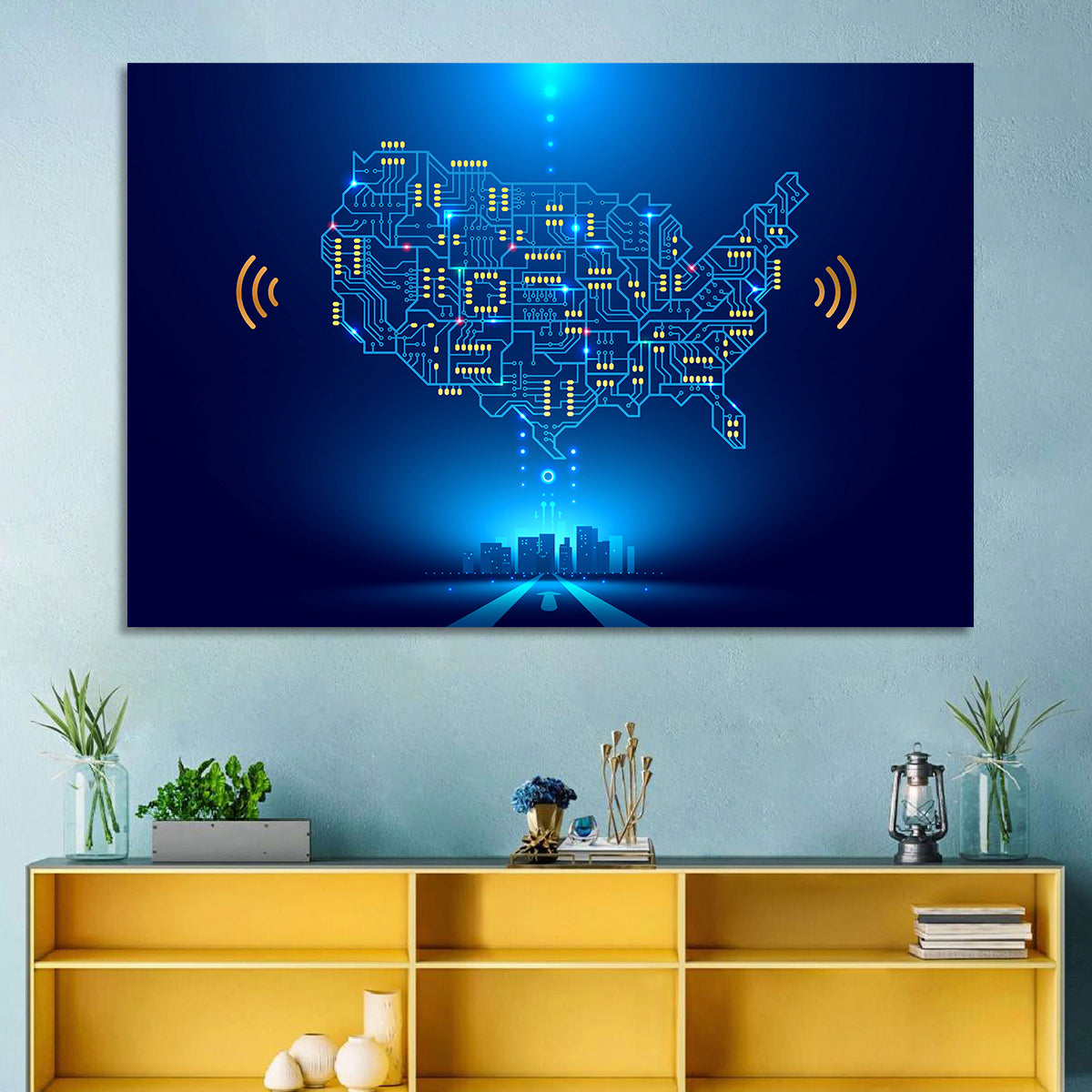 USA Circuit Map Wall Art in a room, landscape