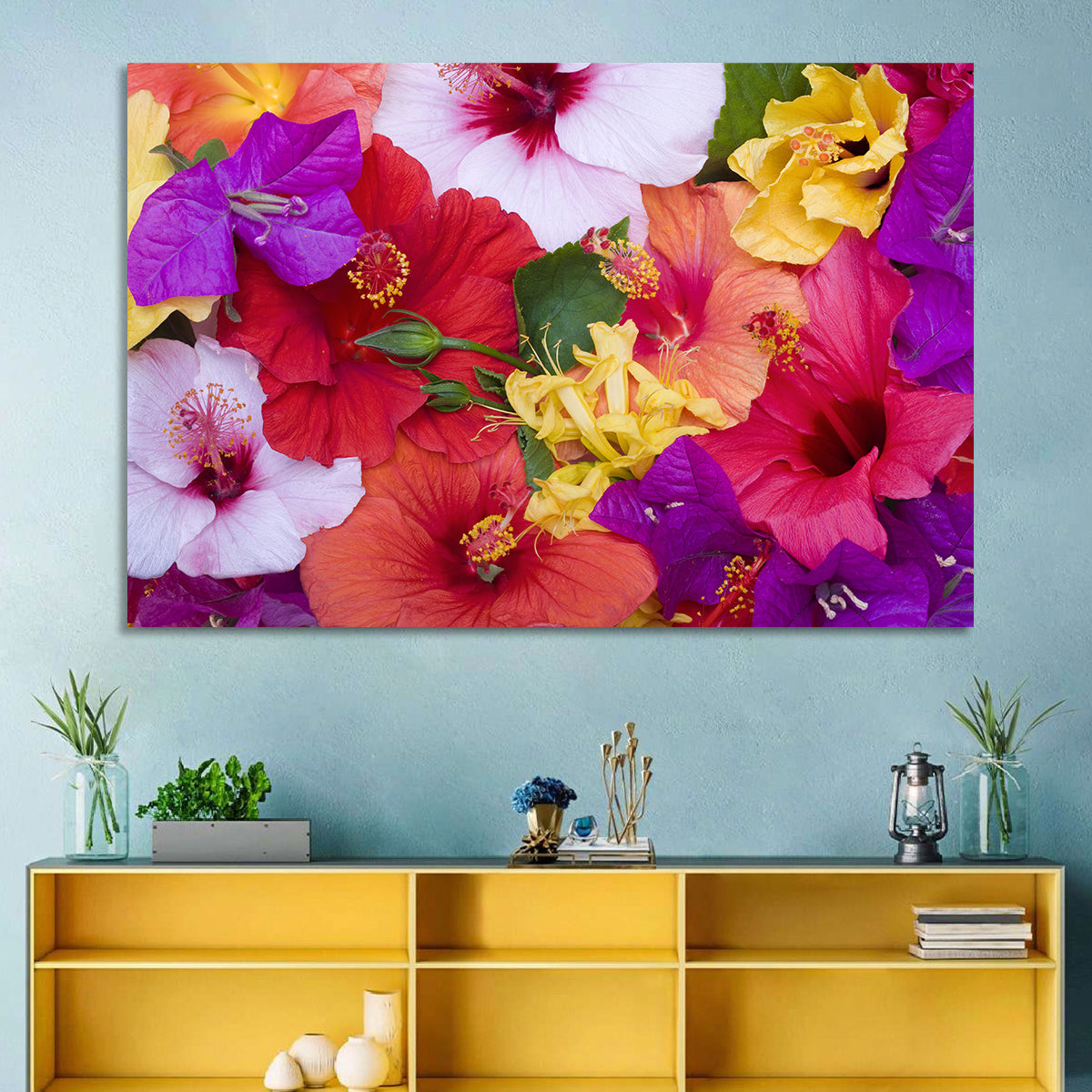 Tropical Bougainvillea and Hibiscus Bloom Wall Art