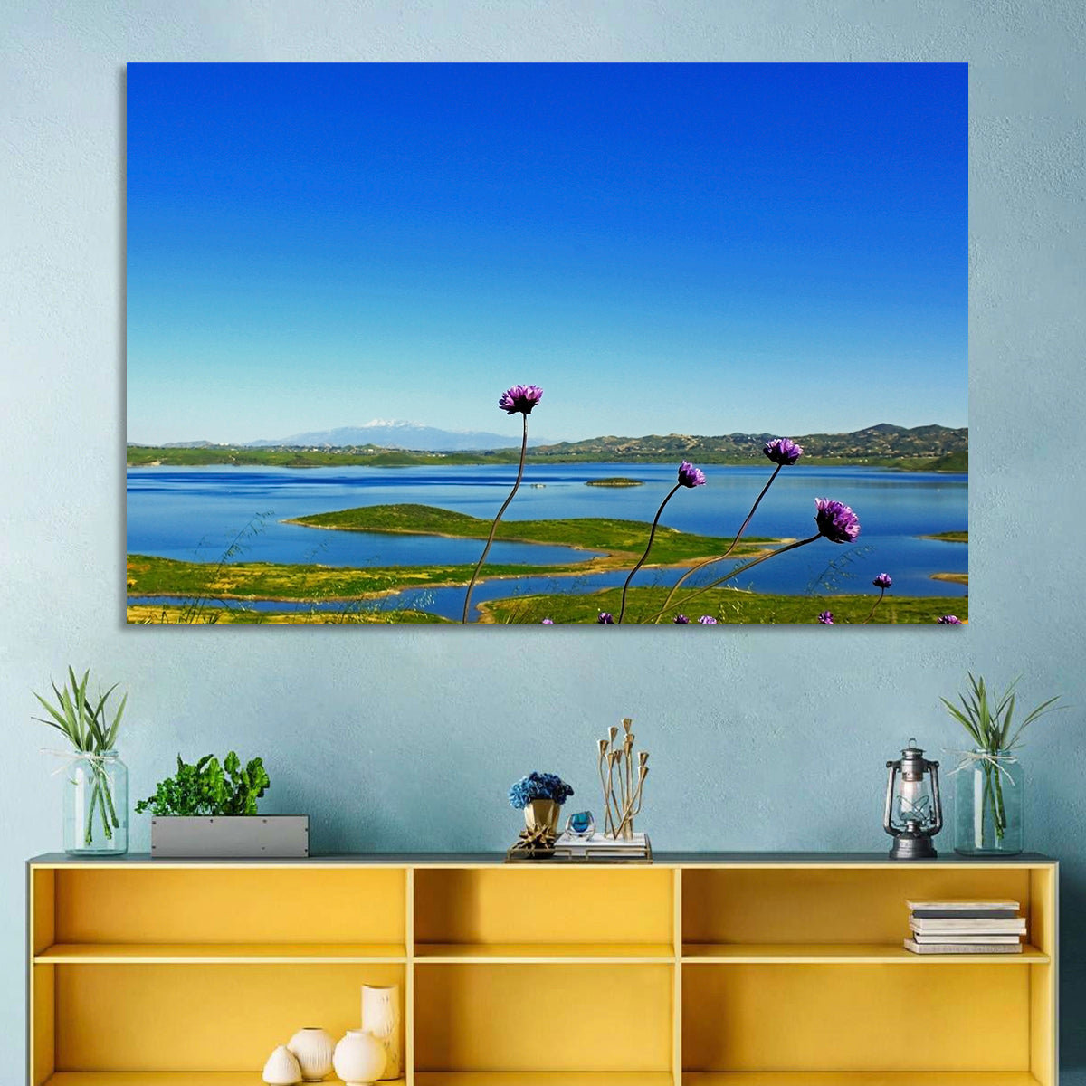 Lake Mathews Wildflower View Wall Art in a room, landscape