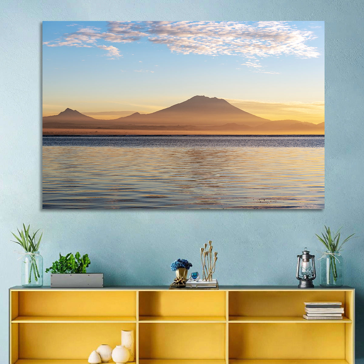 Mount Agung Sunrise Wall Art in a room, landscape