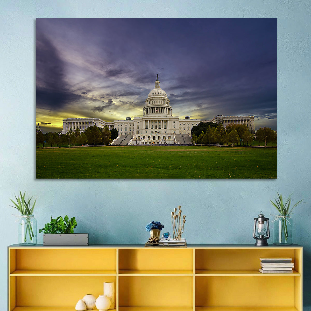 United States Capitol at Dusk Wall Art in a room, landscape