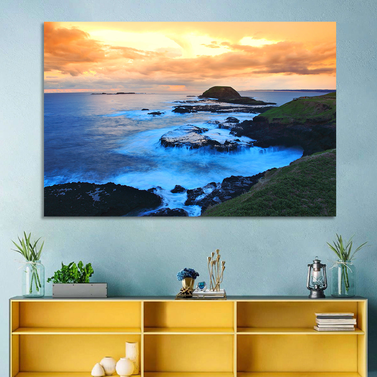 Phillip Island Cliffs at Sunset Wall Art in a room, landscape