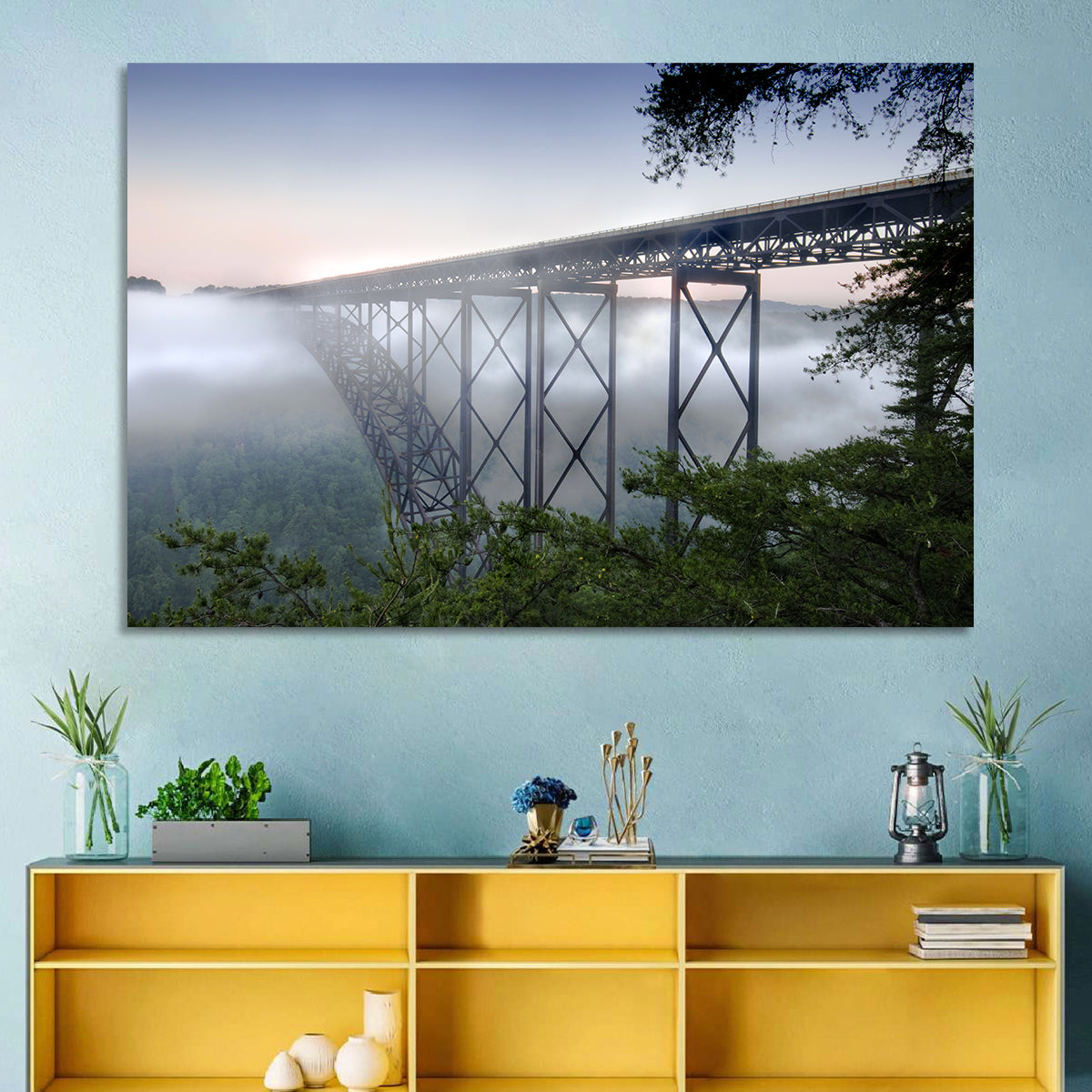 New River Gorge Bridge at Dawn Wall Art in a room, landscape