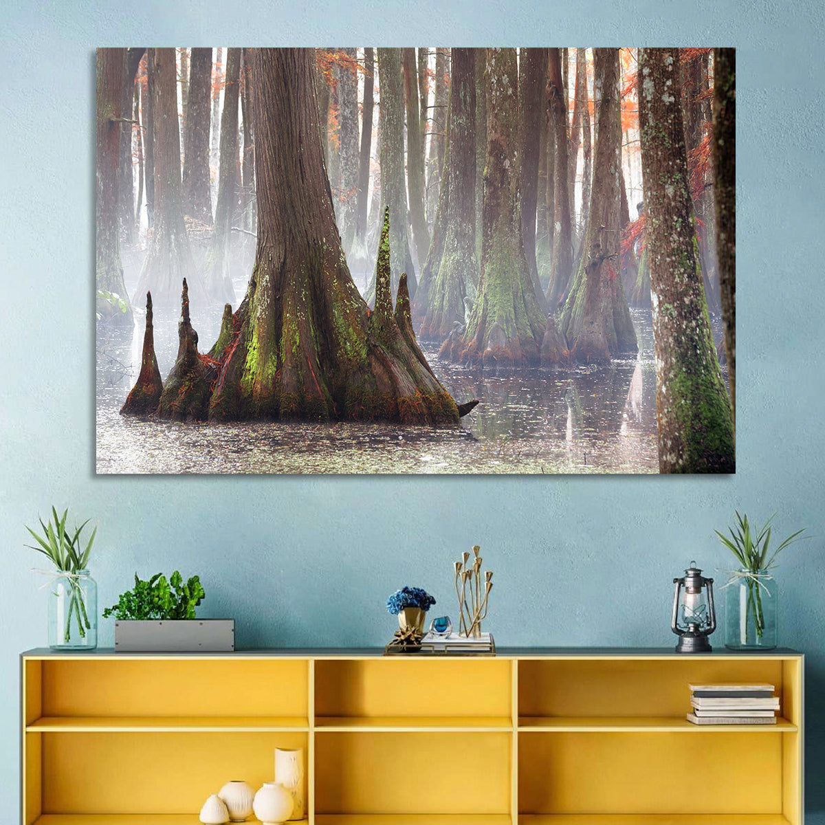 Chicot State Park Morning Fog Wall Art in a room, landscape