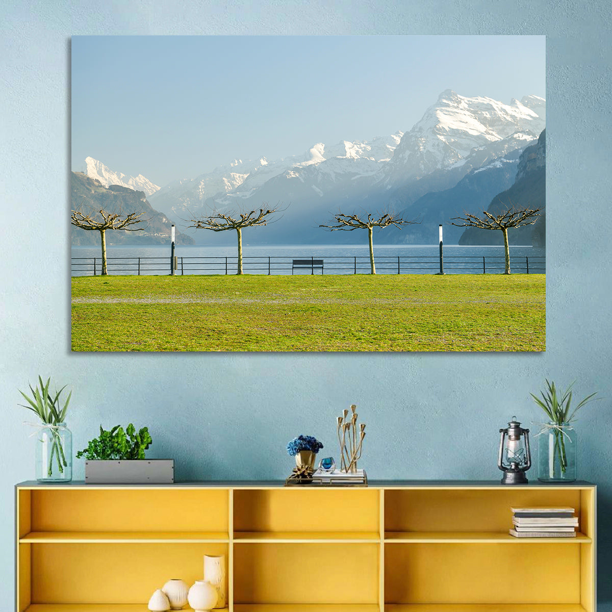 Lake Lucerne Landscape Wall Art in a room, landscape